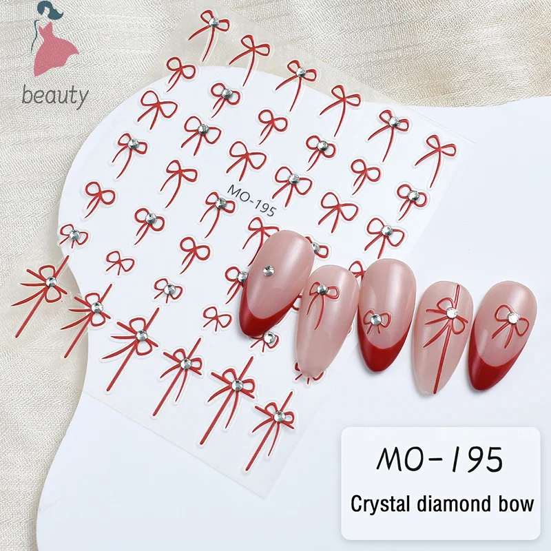 Autocollants adhésifs pour ongles, petit nœud papillon, ruban, cristal diamant, design, décoration nail art, haute qualité, 1 pièce