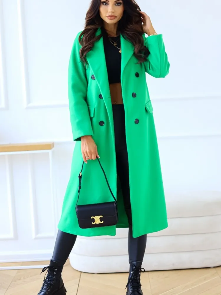 Autumn Woolen Midi Coat Women Long Sleeve Solid Fashion Casual Ladies Coats Loose Woman Coat 2023 Femme