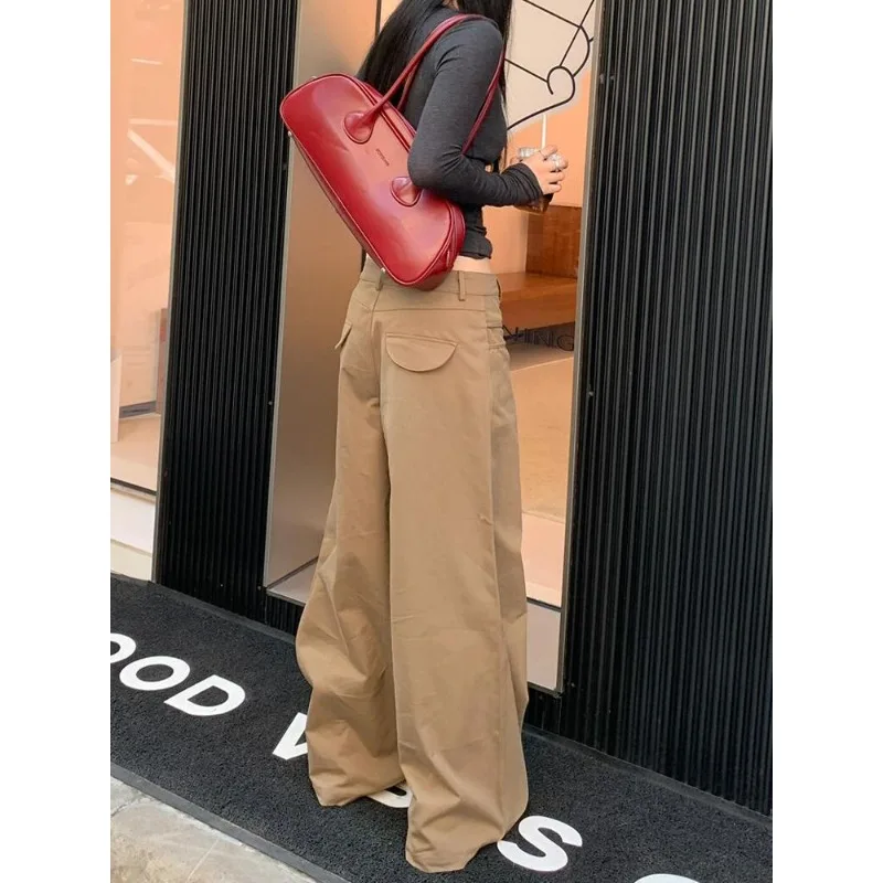 Jeans Tepi Pisau Retro Amerika Celana Panjang Lantai Kasual Lurus Kaki Lebar Longgar Musim Panas Wanita Desain Pelangsing Nyaman Wanita