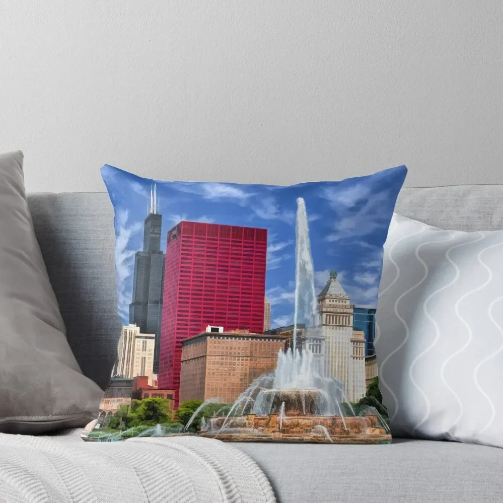 Chicago Buckingham Fountain Sears Tower Throw Pillow Cushions Luxury Sofa Cushions pillow