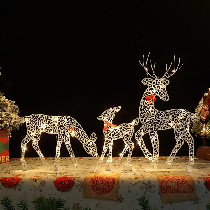 Creative Lighted Deer Yard Decoration Light Up 3D Deer Reindeer Yard Light Decorations Outdoor Christmas Reindeer Decorations