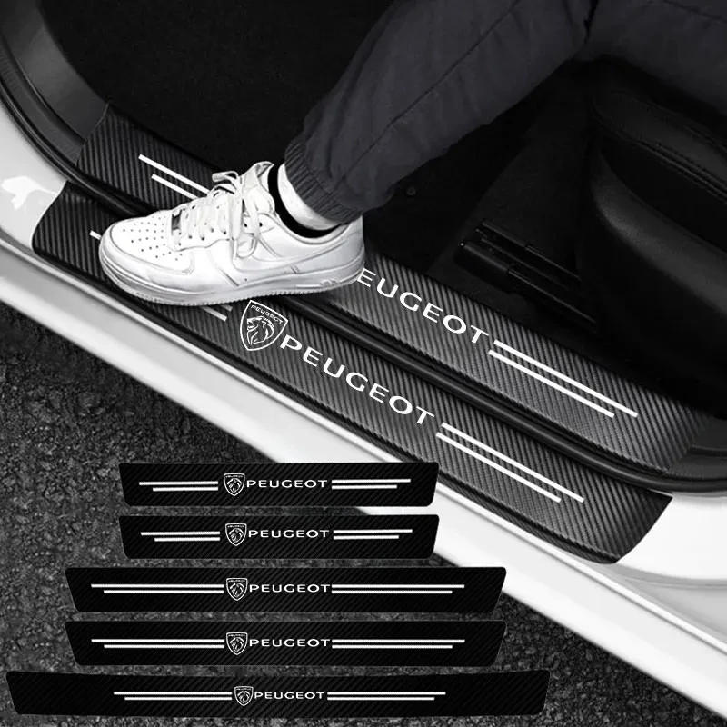 Carbon Fiber Car Logo Threshold strip Auto Door Sill Pedal Sticker For Peugeot 308 408 508 RCZ 208 4008 3008 2008 206 207 307