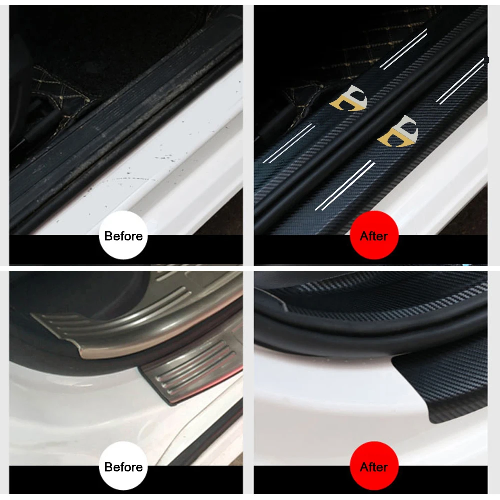 New 4pcs car stickers door sill strips pedals carbon fiber decorative strips for Hyundai Tiburon Coupe T Auto Accessories