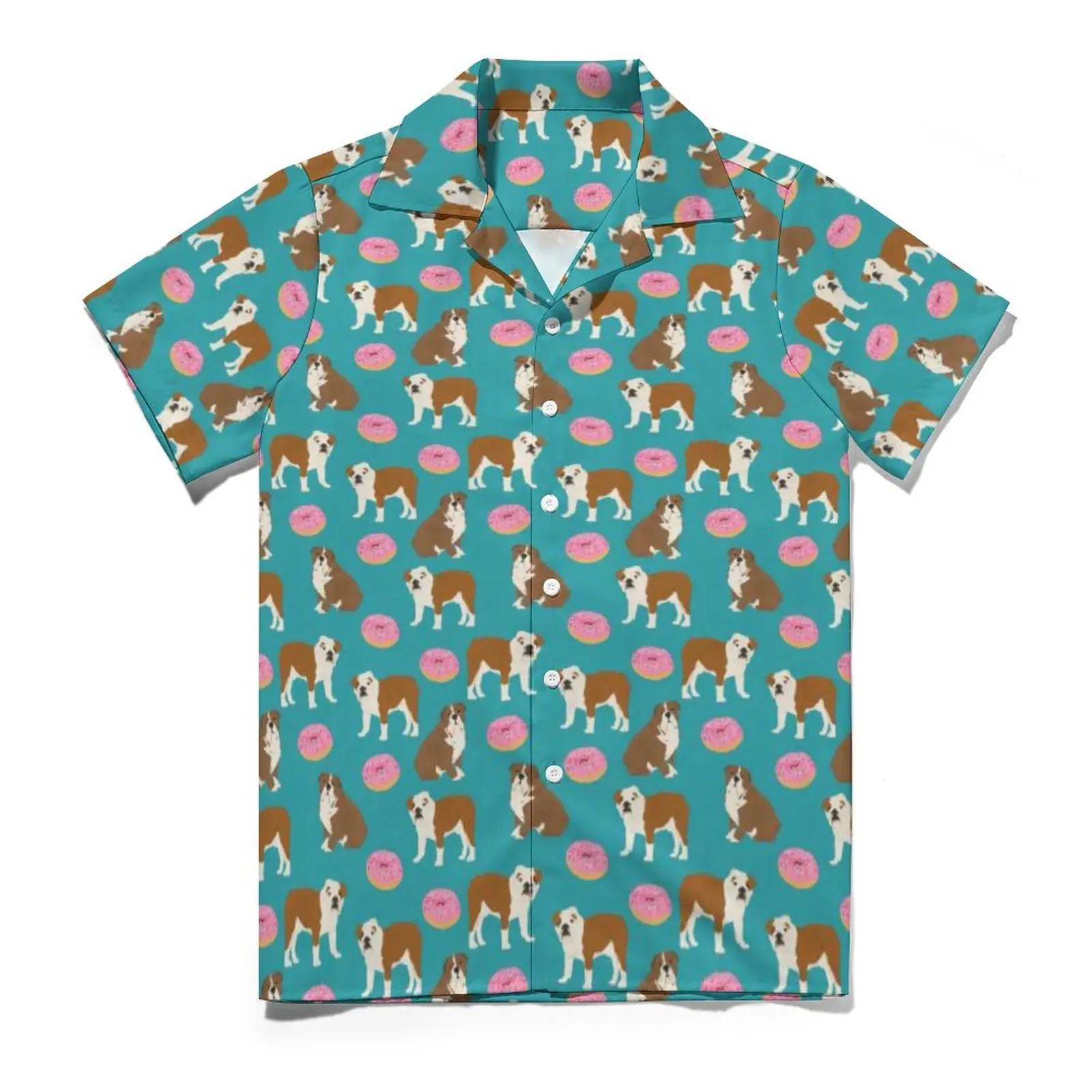 Doughnut Loose Shirt Men Beach English Bulldog Donuts Casual Shirts Hawaiian Custom Short Sleeve Funny Oversize Blouses