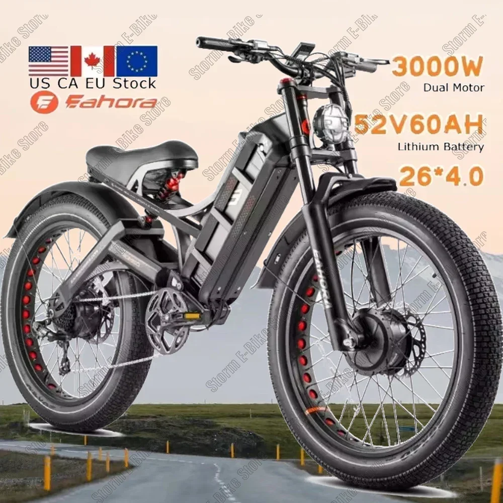 Mountain Electric Bike 3000W Motor 60Ah 48V Battery 26 Inch Wide Tires 100-200 Mile Long Distance Electric Bike Off-Road E- Bike