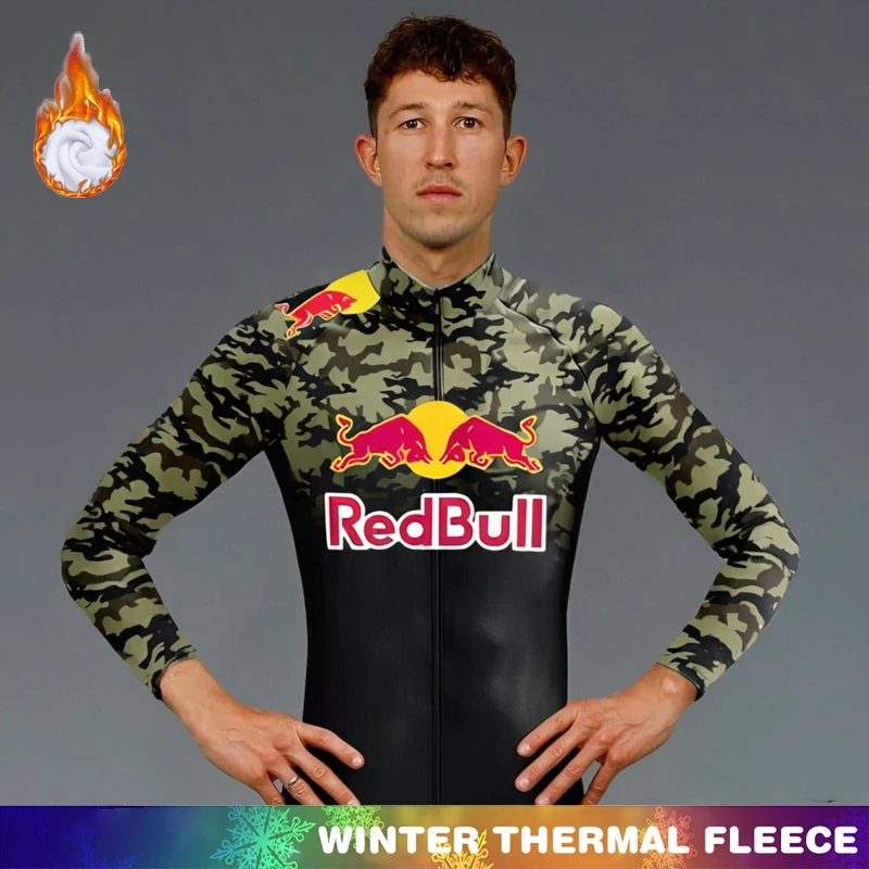 

Red Bull Thermal Fleece Cycling Jersey Road Bicycle Men Mountain Bikes Winter Mens Clothing Outfit 2025 Ciclismo Hombre Cycle