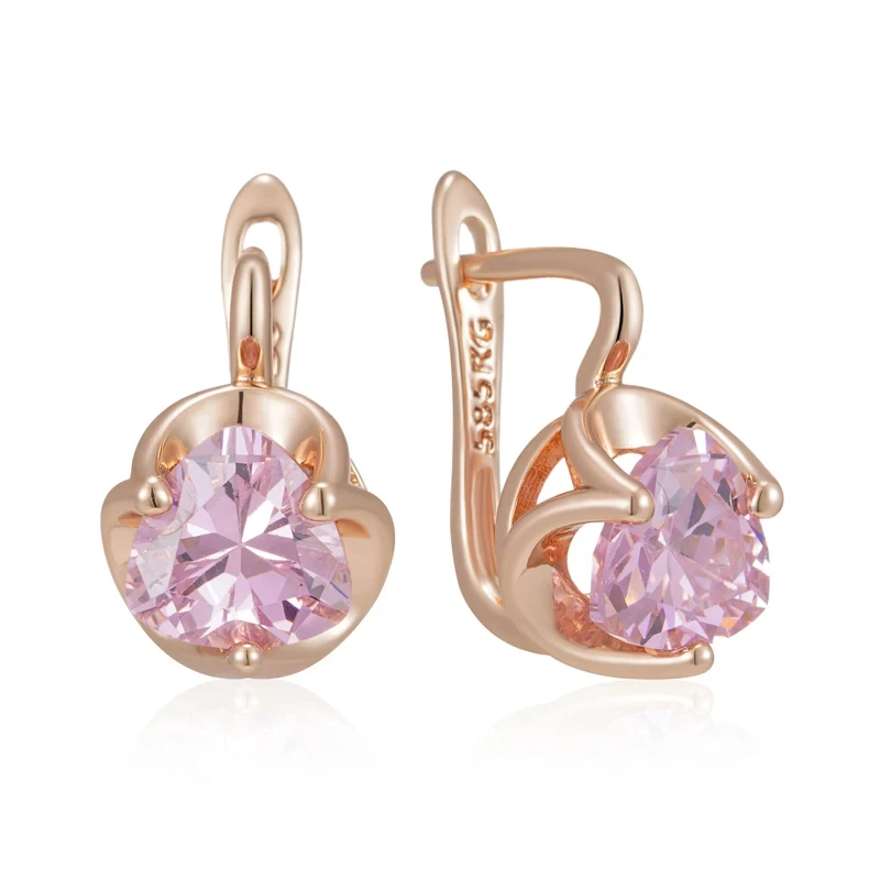 Wbmqda Geometric Pink Stone Small Earrings For Women 585 Rose Gold Color Wedding Party Shiny Jewelry Accessories