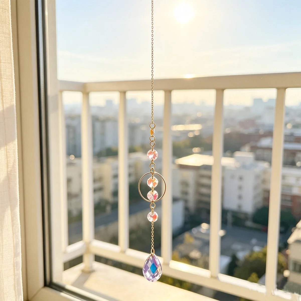 1 piece of light luxury golden circular crystal hanging ornament, sun catcher, suitable for home/bedroom/wall/outdoor garden hanging decoration, courtyard/garden/terrace hanging decoration, a decorative piece that crea