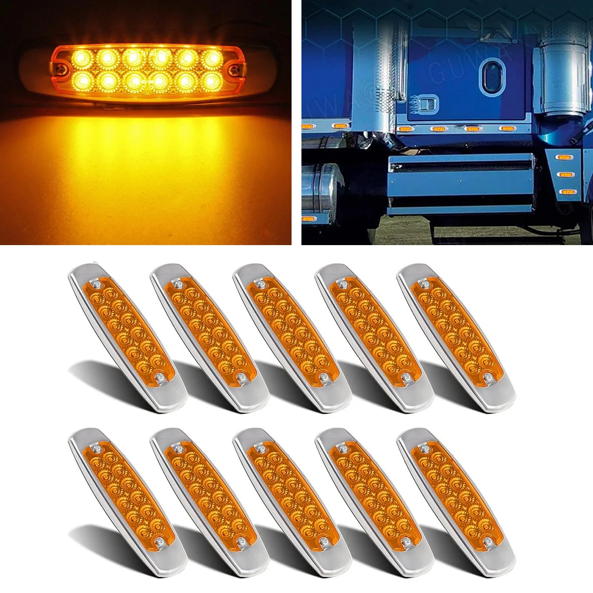 Truck turn signal light 12LED 24V yellow 10pcs cargo truck edge light width indicator side light 12-24V LED 10pcs waterproof