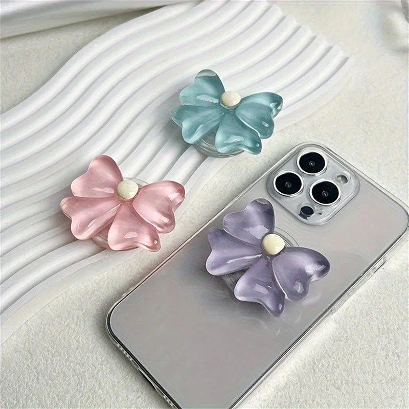 Cute Socket Talk Grip Candy Colored Bow Phone Grip Desktop Stand Resin Butterfly Knot Foldable Holder Mobile Accessory