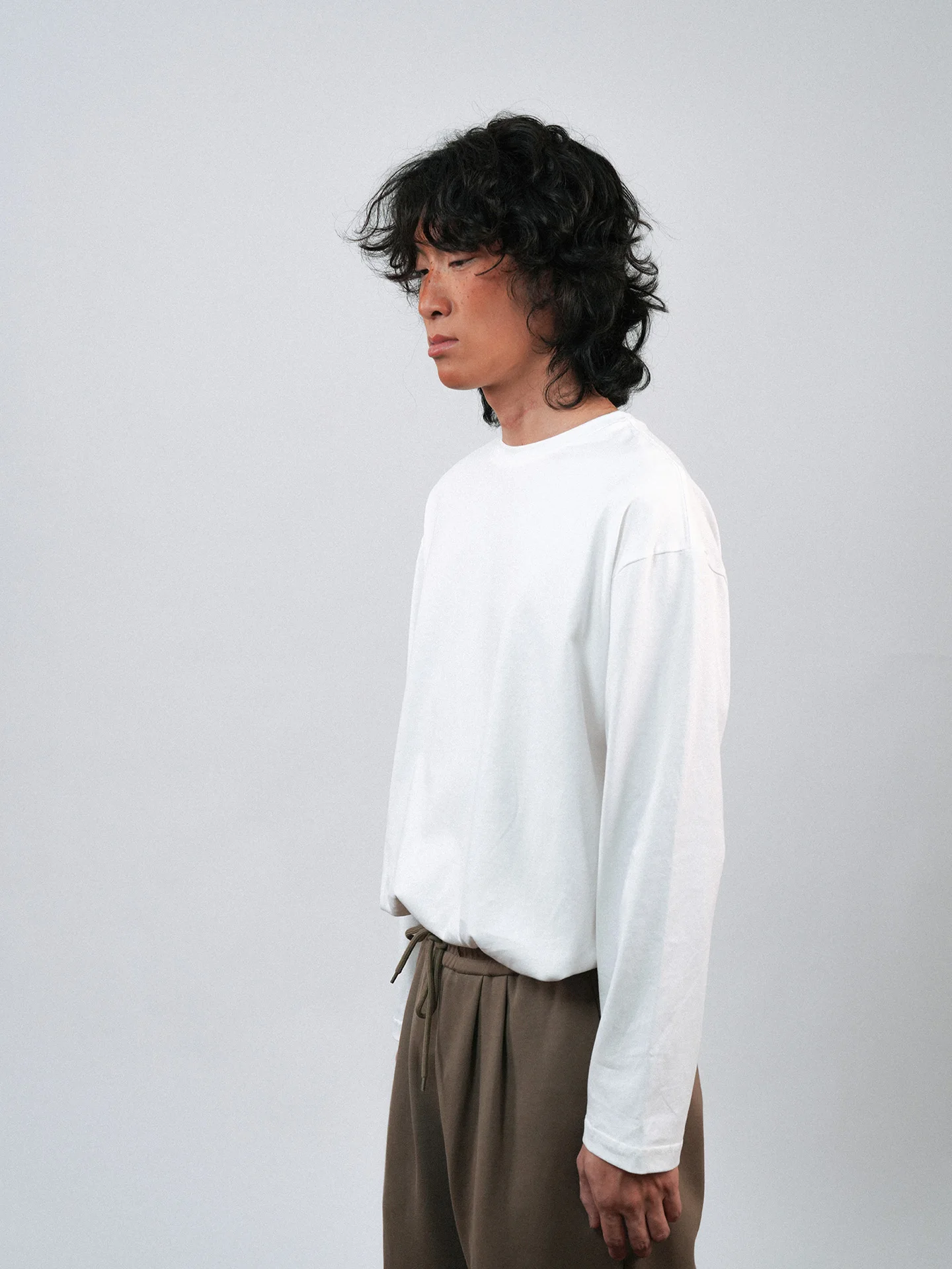 O3PARK New Casual Loose Long Sleeve Pure Cotton Grey round Neck T-Shirt Versatile Commute Single Color Knitted Youth Fashion