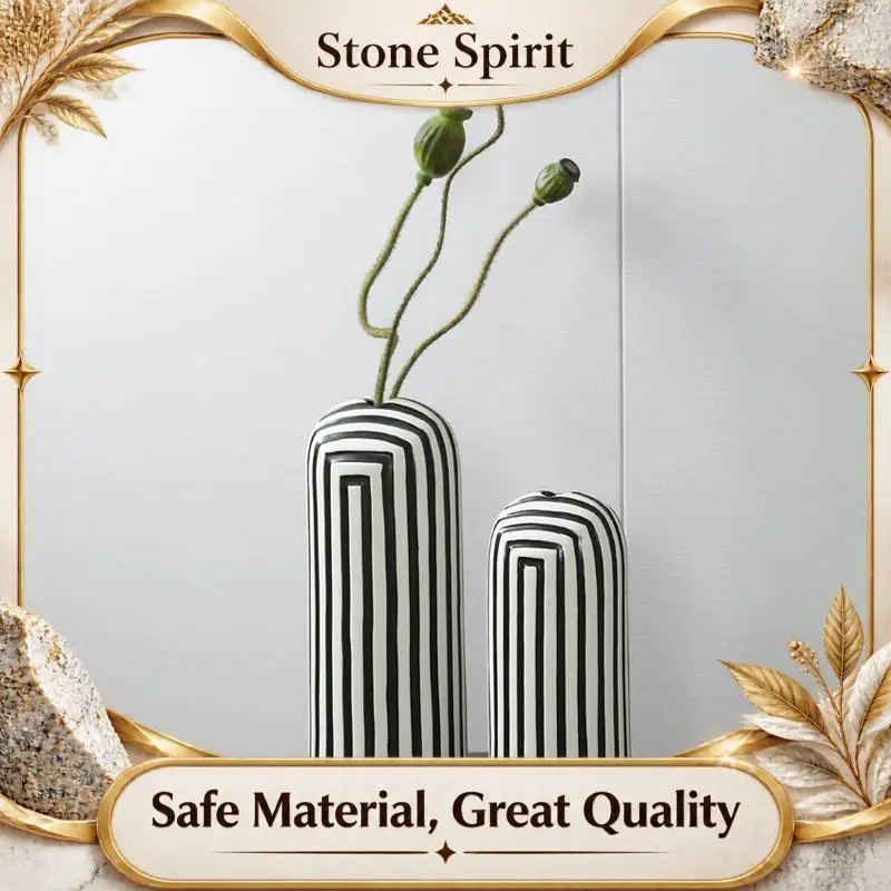 Geometry Black and White Striped Ceramic Vases, Ceramic Jars, Dining Table Flower Arrangement Containers, Home Decoration