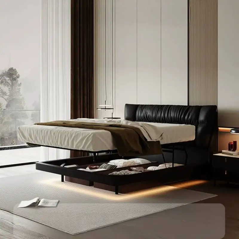 European Designs Black Double Bed Nordic Modern Italian Lounge Double Bed Princess Luxury Letto Matrimoniale Furniture Home