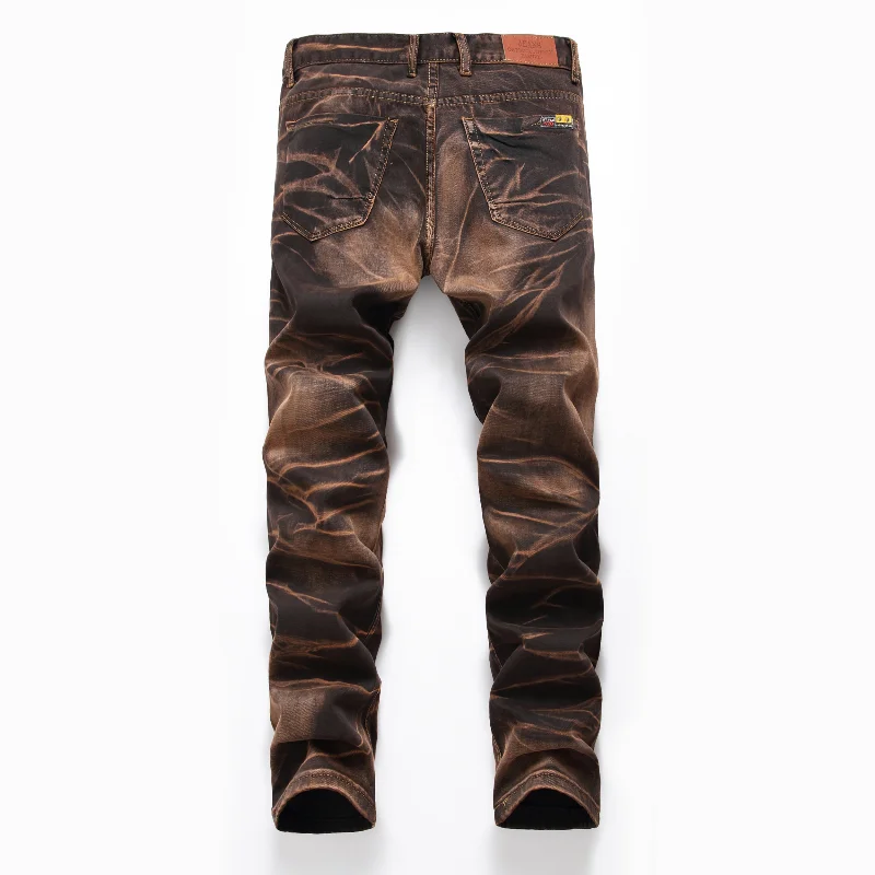 メンズスリムフィットジーンズ,ヴィンテージ,ユーズド加工,ハイストリート,ストレートレッグ,カジュアル,デニムパンツ,4色,新しい秋のコレクション