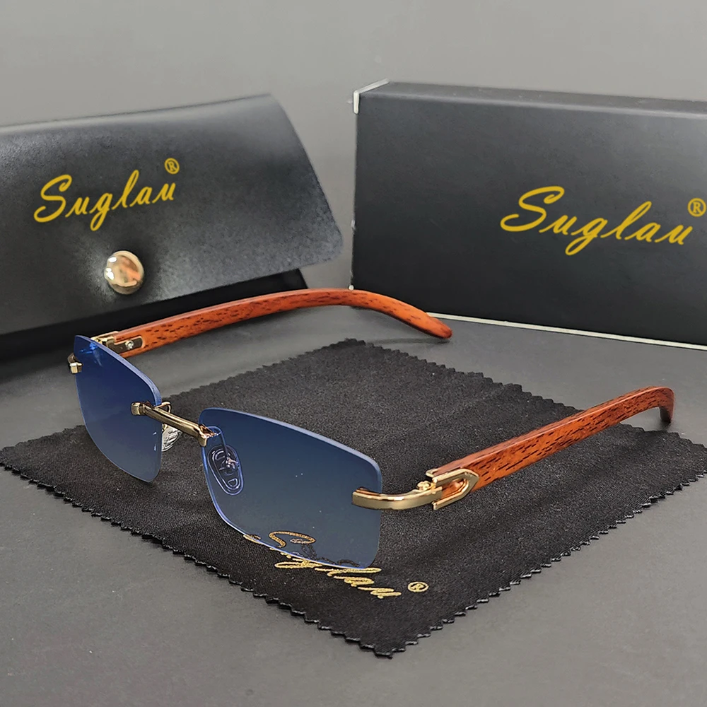 

SUGLAU Female Luxury Eyewears Leopard Trend Frameless Sun Shades Men UV400 UV-Protection Women's Vintage Decoration Sunglasses