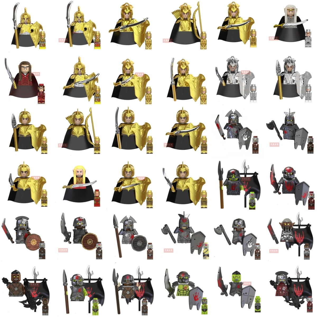 MOC 4.5CM Medieval Elf Orcs Building Blocks Action Figures Toy Military Soldiers Guard Bows Arrow Shield Armor Flags Torches
