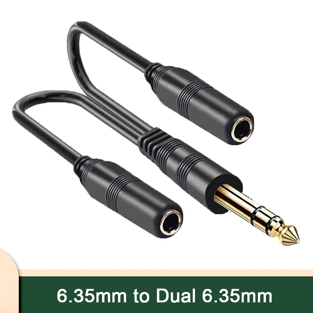 6.5 To Dual 6.5 Female One-part Audio Cable Large Three-pronged Dual-channel 6.35 Sound Electric Guitar Cable Gold-plated Plugs