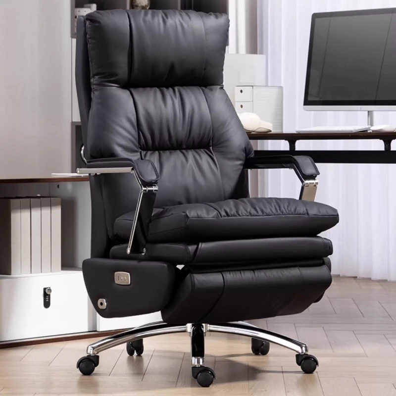 

Genuine Leather Electric Adjustment Boss Chair Ergonomic Reclining Office Chair with Retractable Footrest for Napping furniture