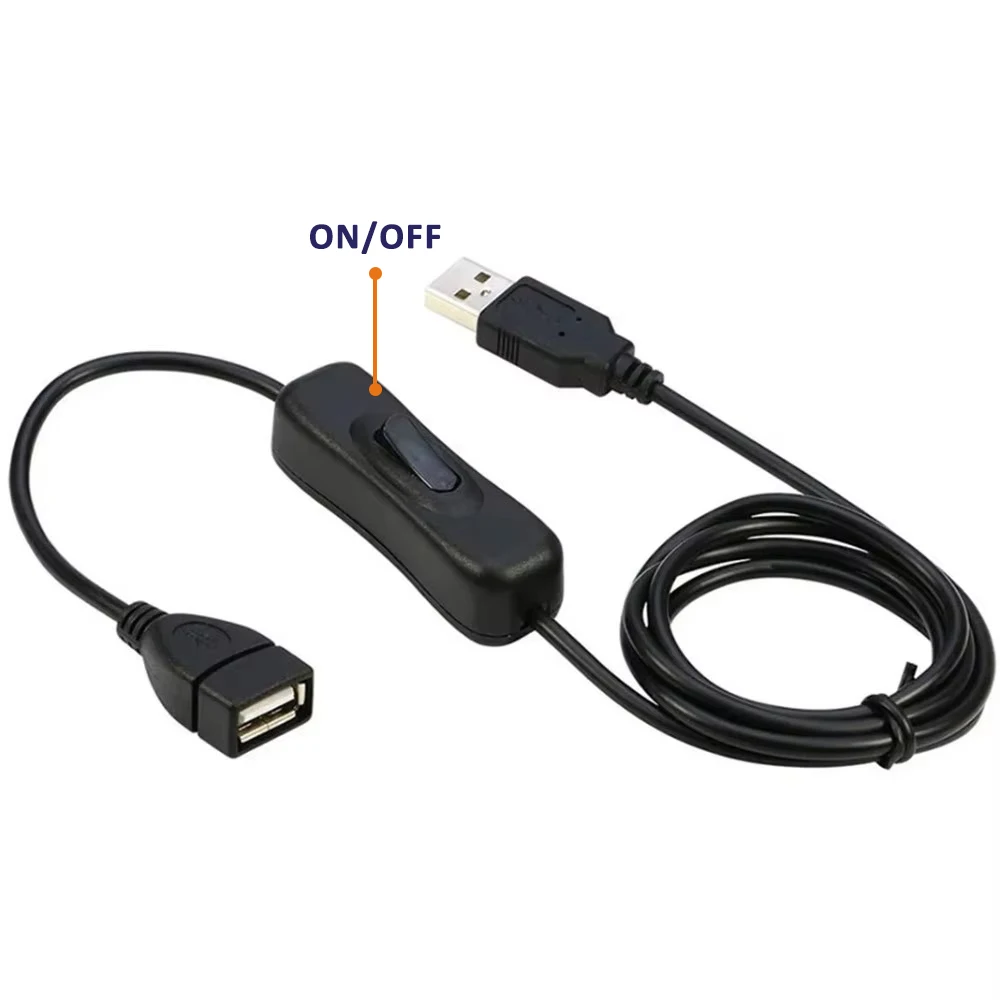 Cabo USB de 1m com Interruptor Masculino para Feminino 304 ON/OFF, Cabo de Extensão de Energia USB 5V com LED, Cabo Extensor Preto
