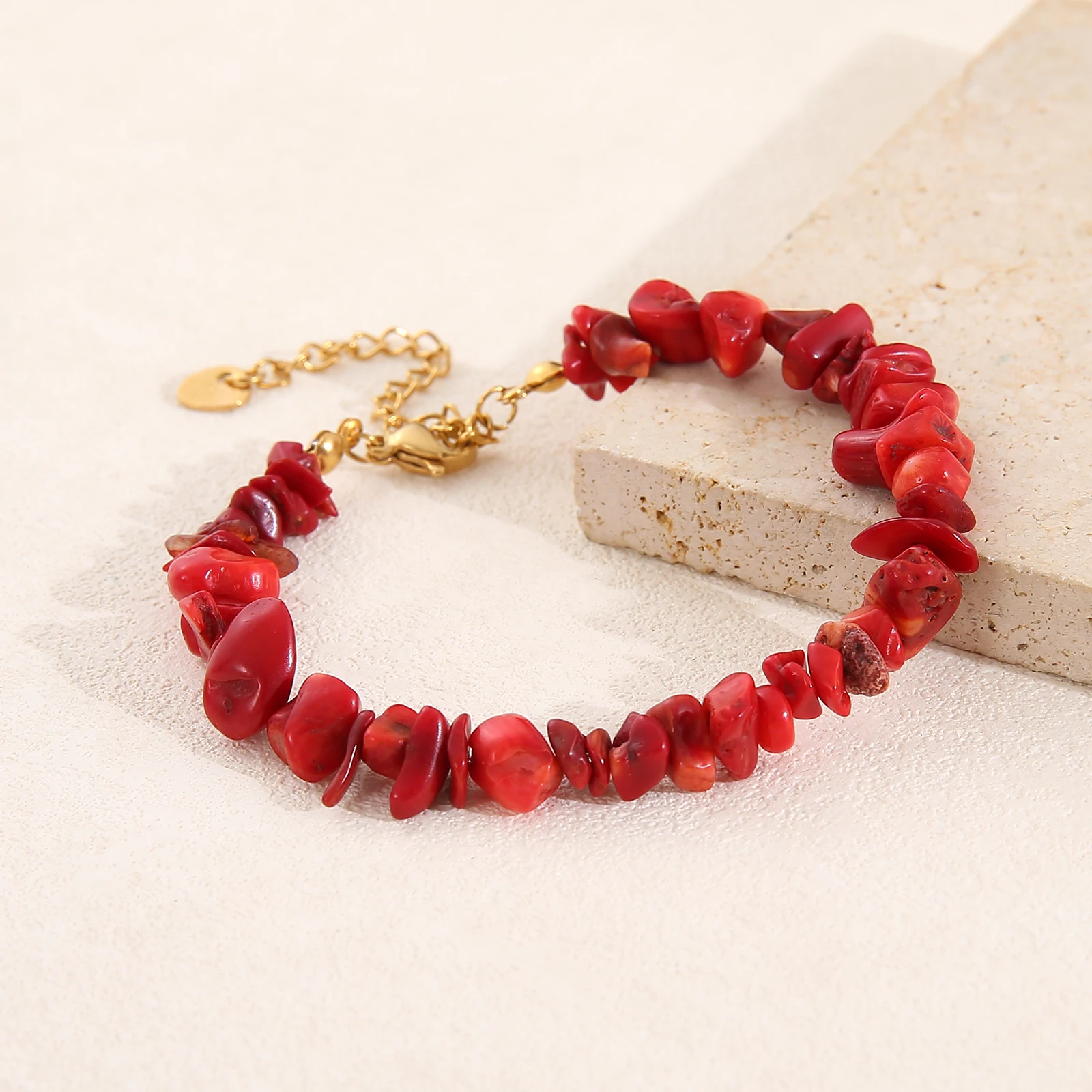 Red Coral Gravel Pearl Bead Women\'s Bracelet Stainless Steel Adjustable Handmade Gold Plated Bracelet Couple Friendship Jewelry