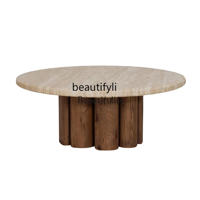 

Wabi Sandy Wind Living Room Solid Wood Marble Coffee Table Simple Light Luxury Designer Small Unit Coffee Table