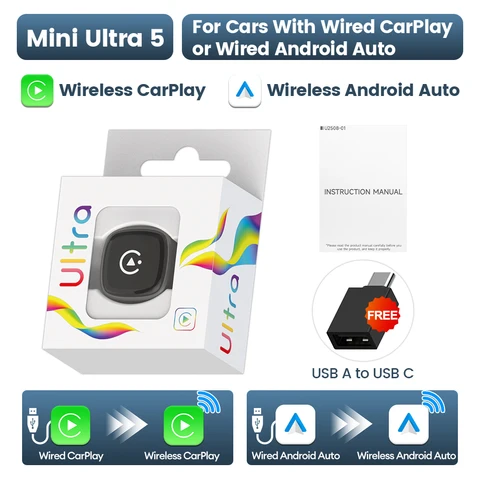 2026 Mini Ultra 4 Оригинальный 5.0 Беспроводной Android Auto CarPlay 2-в-1 Смарт-бокс для автомобиля с беспроводным подключением, OTA-обновлением и простой настройкой