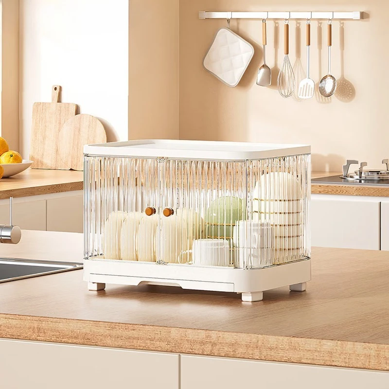 

Dish rack, drain rack, small household kitchen double-layer cupboard, chopsticks cup storage box with lid 40 * 28 * 27cm