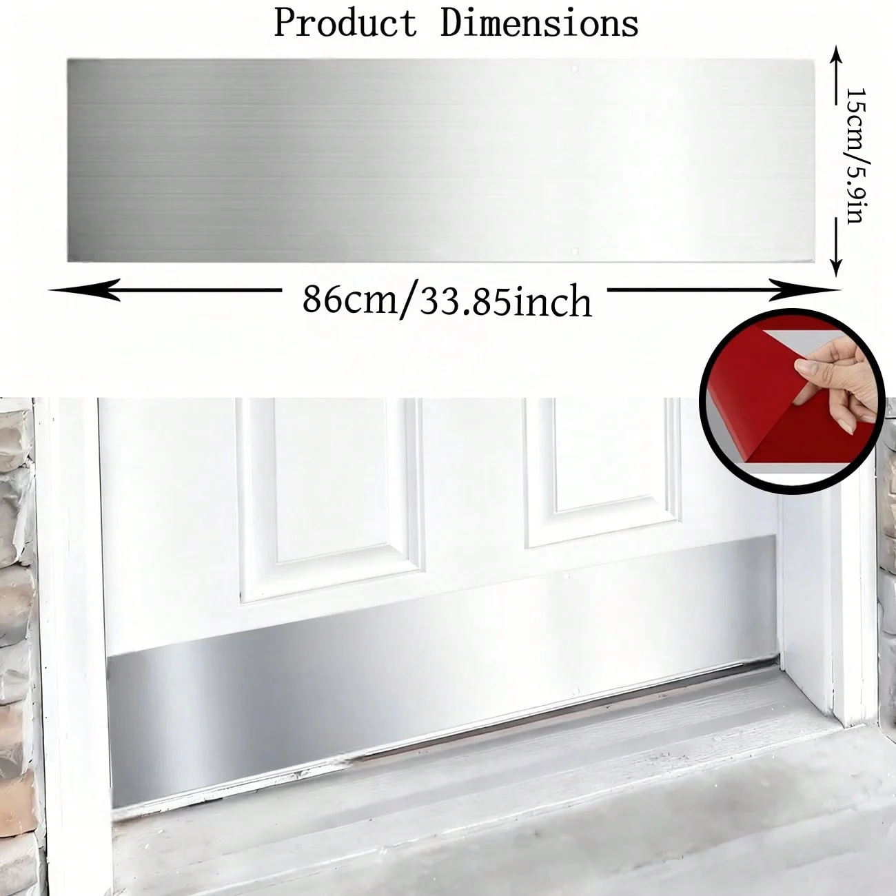 1PC 86x15cm Stainless Self Adhesive Kickplate for Bottom of Door,  Easy DIY Cuttable，Baseboard Plate, for Wall, Door, Kitchen Cu