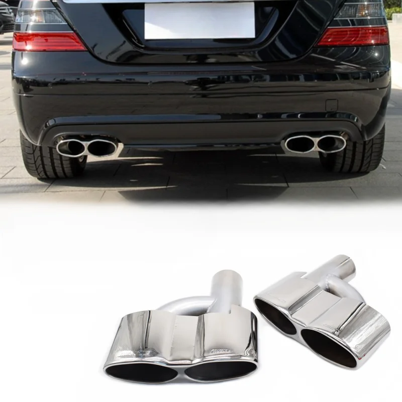 Chrome Muffler Dual Exhaust Logo Pipe for Mercedes-Benz 2006-2012 S320 S500 W221 S65AMG