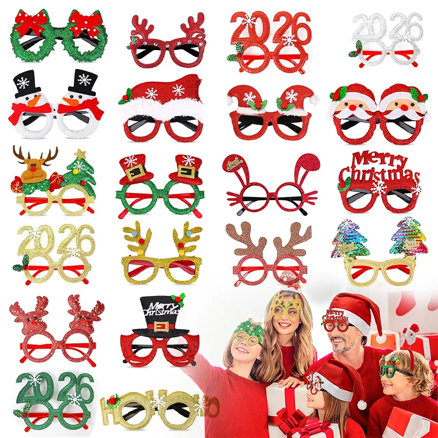6-24 pezzi di occhiali natalizi per bambini adulti con montatura per albero di pupazzo di neve di Babbo Natale per forniture per feste di decorazioni natalizie