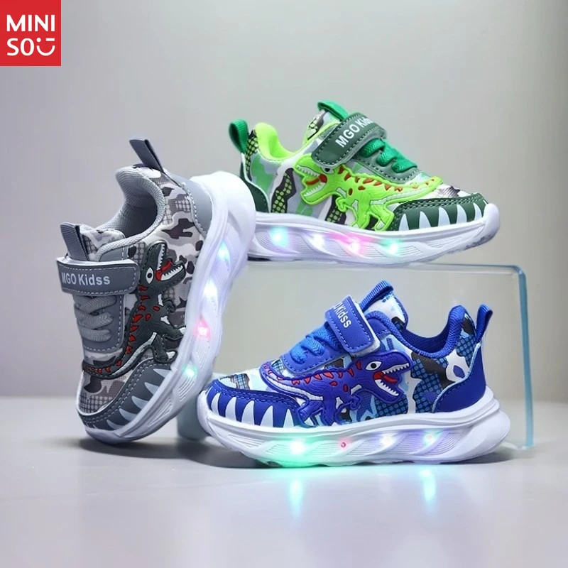 

Miniso 2025 LED Light Up Sneakers for Boys 1-6, Cool Leather Athletic Shoes with Flash