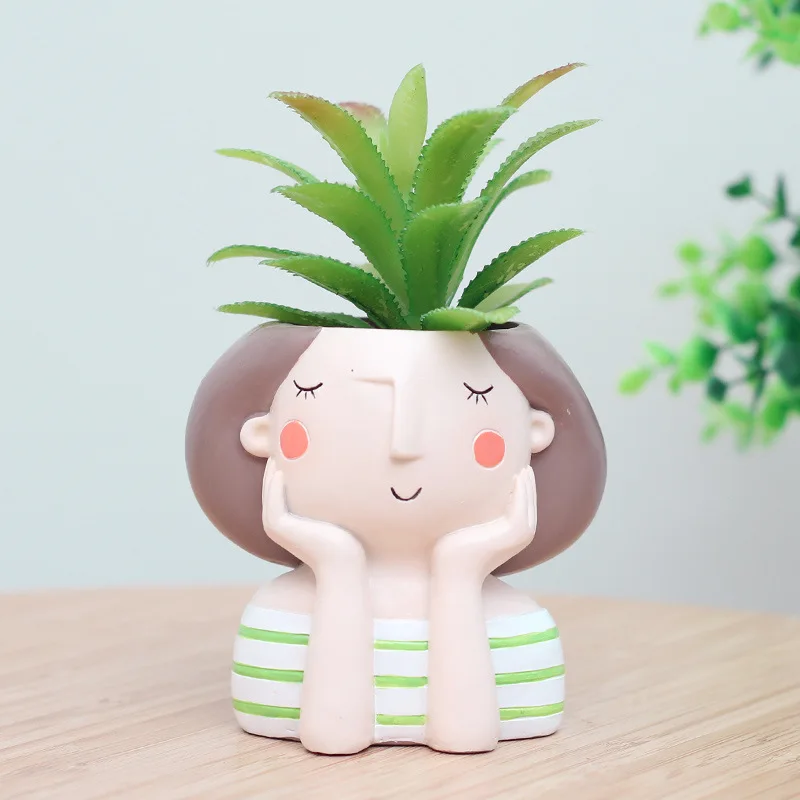 Resin Flower Pots Cute Girl Decorative Vase Plant Pots Creative Flower Arrangement Potted Plants Cartoon Figures Floral Vases