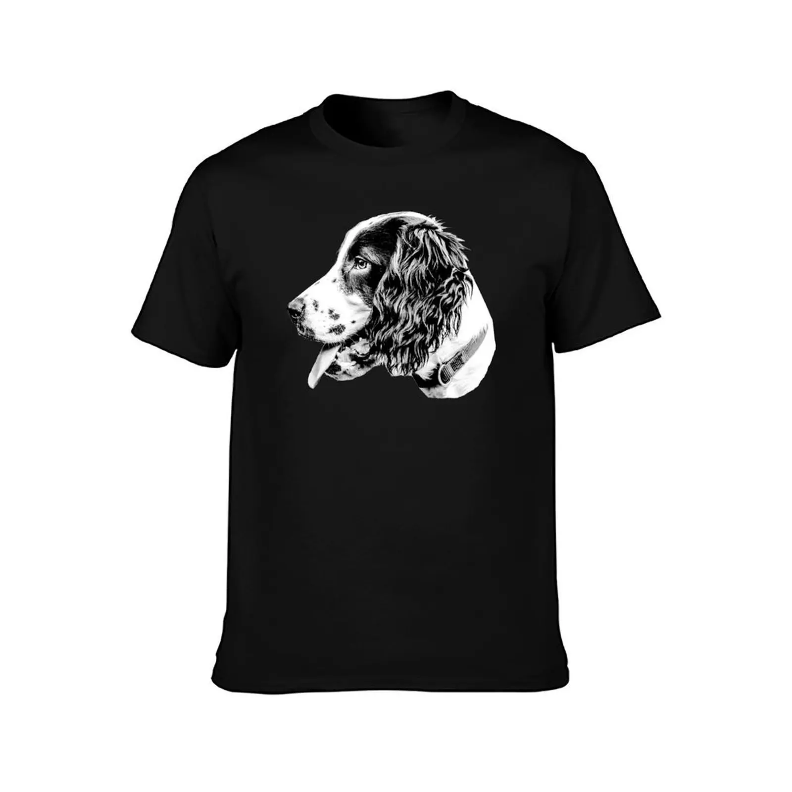 Black and White Spaniel puppy T-Shirt, Summer Casual Cotton Tee, Oversized Streetwear Tops, Vintage Graphic Print, 100% Cotton