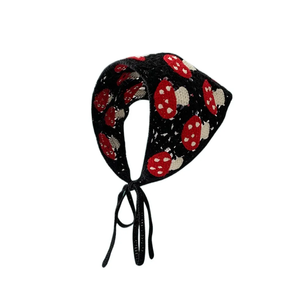 Вязаный головной убор в форме сладкого гриба, хлопковая повязка для волос, вязаный крючком треугольный шарф для женщин