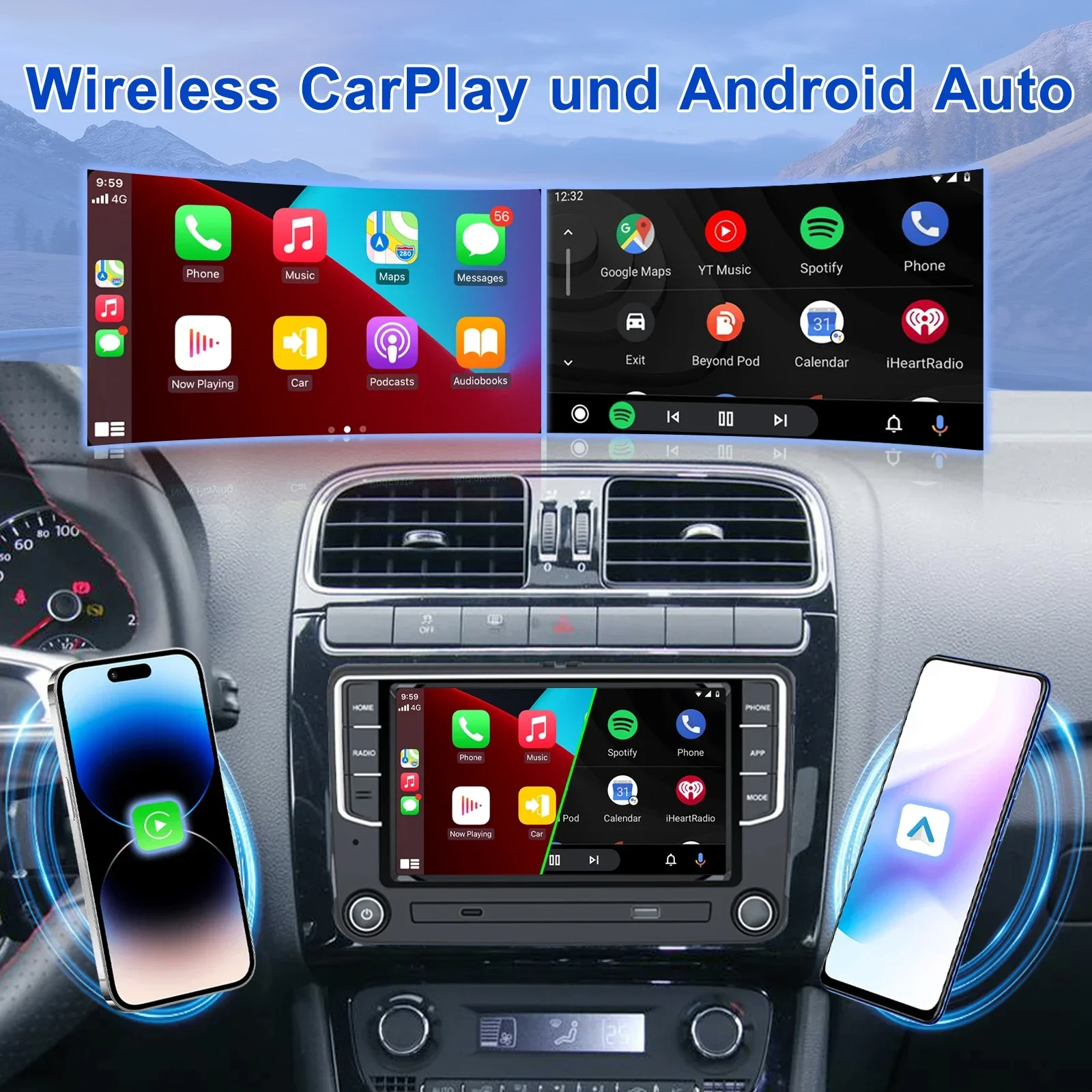 2 Din Android Auto GPS Car Radio Multimedia Stereo Carplay For VW  Skoda Octavia Golf Touran Passat B6 Polo Jetta