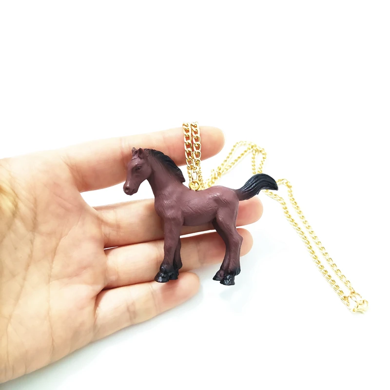 KUGUYS Cute Funny Simulate Resin Harmless Horse Pendant Necklace for Women Trendy Jewelry Accessories