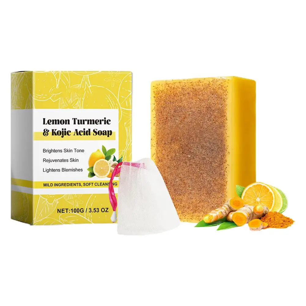 Thoroughly Cleaning Brightening Lemon Face Body Skin 200g/7.04.fl.oz Turmeric Soap Lightening Whitening Bar Organic Natural W6T2