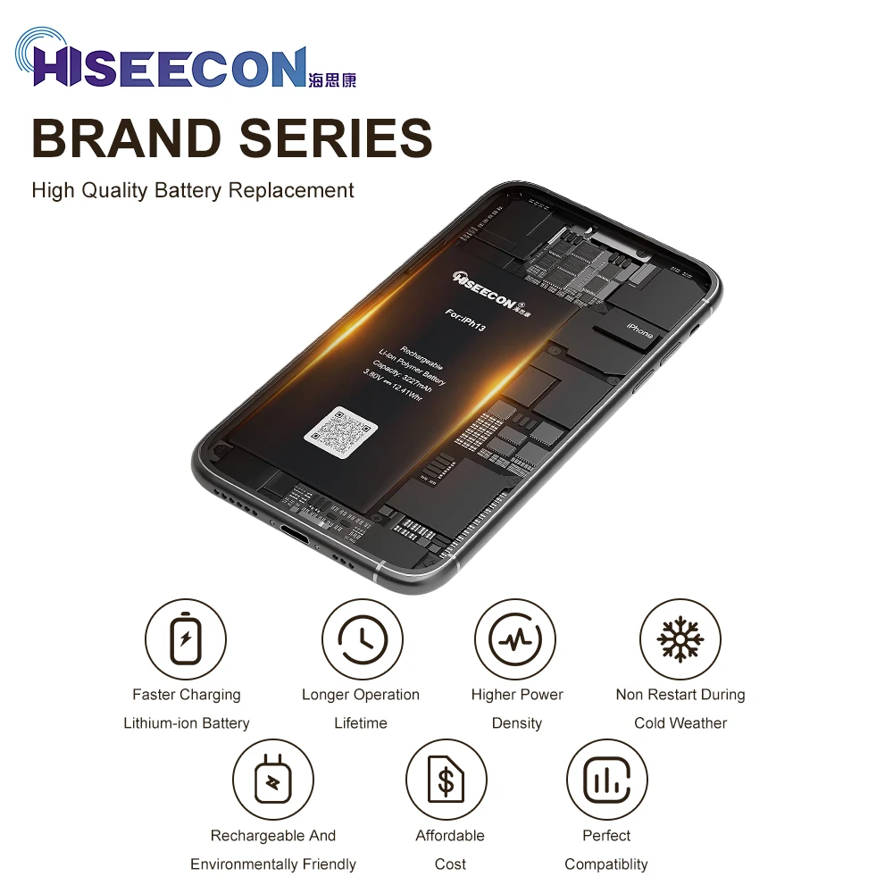 HISEECON High Capacity Battery for iPhone 7 8 XR XS XSM 11 12 13 Pro Max Plus 4150 3500 mAH Original Cell Rechargeable BMS Flex