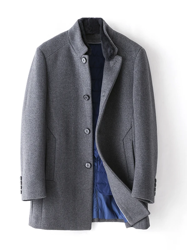 

Утепленное шерстяное пальто с отстегивающимся меховым воротником и жилетом, средней длины, из овчины, мужское, модное, городской стиль, осенняя одежда