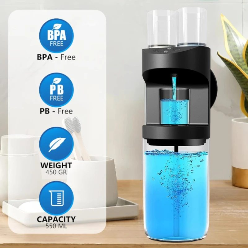 550ML Automatic Mouthwash Soap Dispenser Mounted Mouth Wash Dispensers 3 Levels with Magnetic Cups Storage Bathroom Accessories