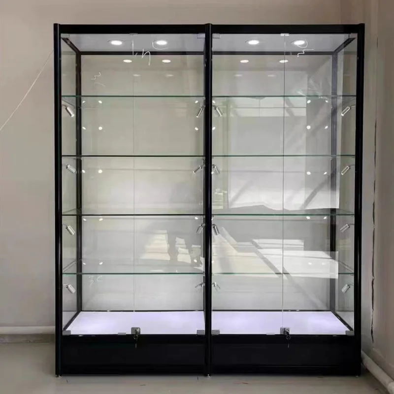 Custom, Aluminum Frame Retail Shop Glass Display Counter LED Lockable Smoke Shop Glass Showcase