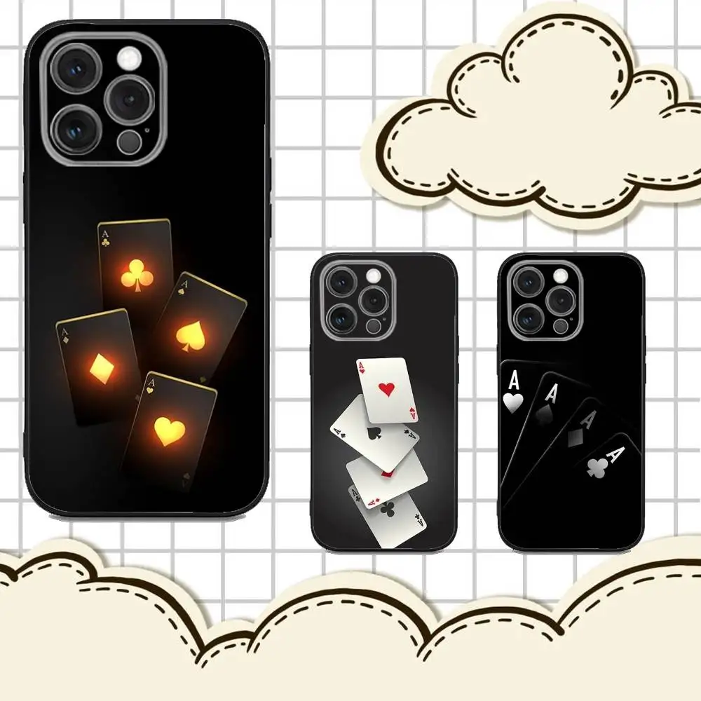 

Poker Playing Card Phone Case For iPhone 16e,16,15,14,13,12,11,Pro,X,XS,Max,XR,Plus,Mini Soft Black Cover