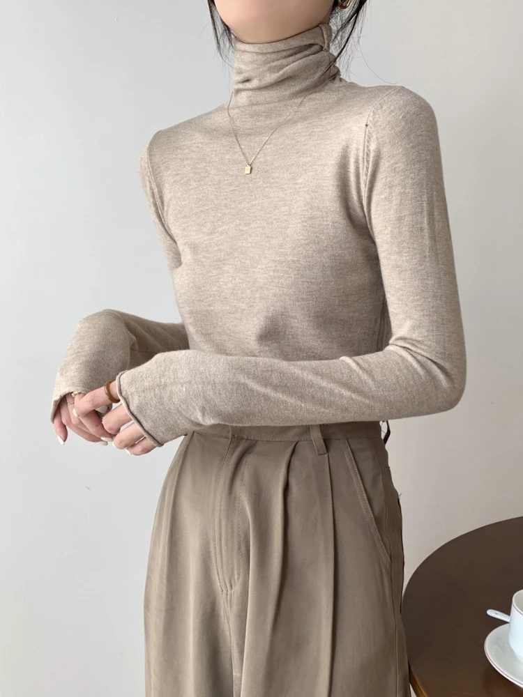 

Водолазка, приталенный базовый пуловер, осенне-зимний свитер, модный корейский вязаный джемпер, простые базовые многослойные топы в корейском стиле