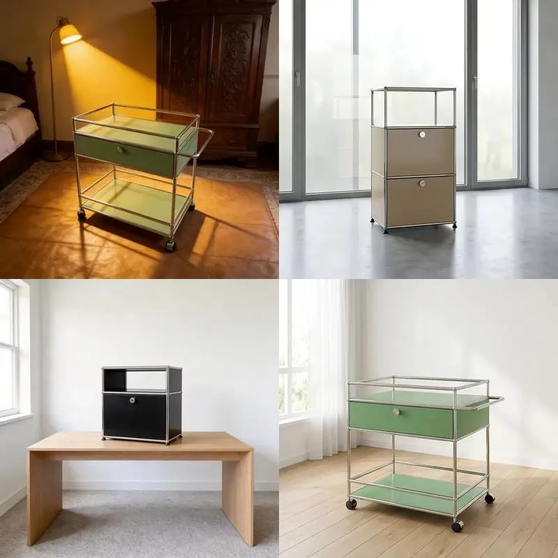 Modern Stainless Steel Bedside Table Durable Storage Customizable Colors Interconnectable Design Ideal for Bedroom