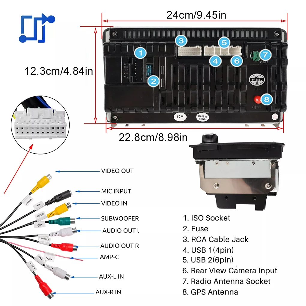 Tela animada automática compatível com Android Nav preto com alto-falantes embutidos Rádio Android RDS 1 + 32G