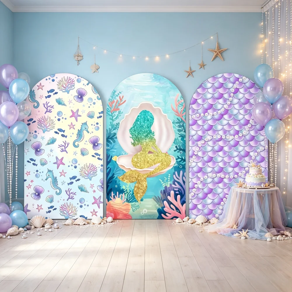 Mermaid Theme Single Arch Backdrop Jellyfish Shell Coral Girls Birthday Party Portrait Decor Photography Banner Shooting Props