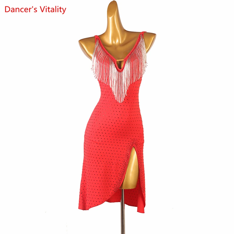 

Latin Dance Performance Costume Dress Customzied Full AB Stones Rumba Chacha Competiton Clothing Latin Dancing Skirt for Girl's