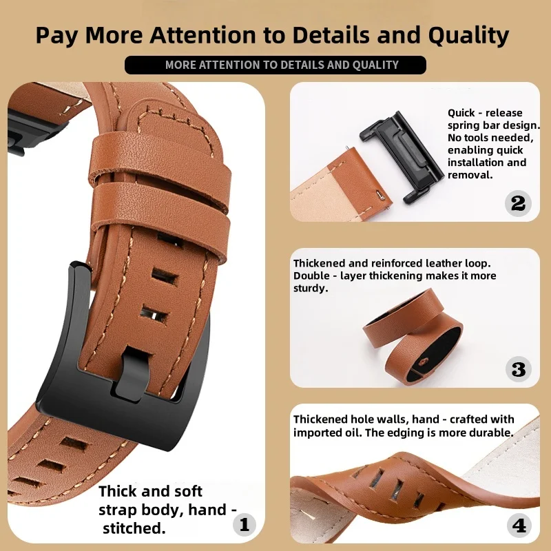 Quickfit Genuine Leather Watch Band 20mm 22mm 26mm Watch Strap for Garmin Watch Fenix 5 6 6S 7 Pro 7S 7X 8 AMOLED 43 47 51Enduro view 3