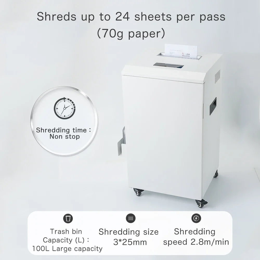 for SZJ3 Heavy- Industrial with Automatic Refueling 100L Cross Cut 24 Sheets A4 Paper Shredder for Certified