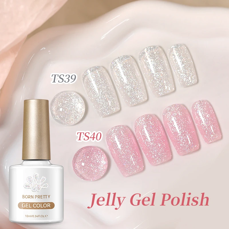 BORN PRETTY Esmalte de Gel Rosa Blanco Escarchado de 10 ml, Suministros para Uñas, Esmalte Semipermanente, Arte de Uñas, Manicura, Gel UV LED Removible